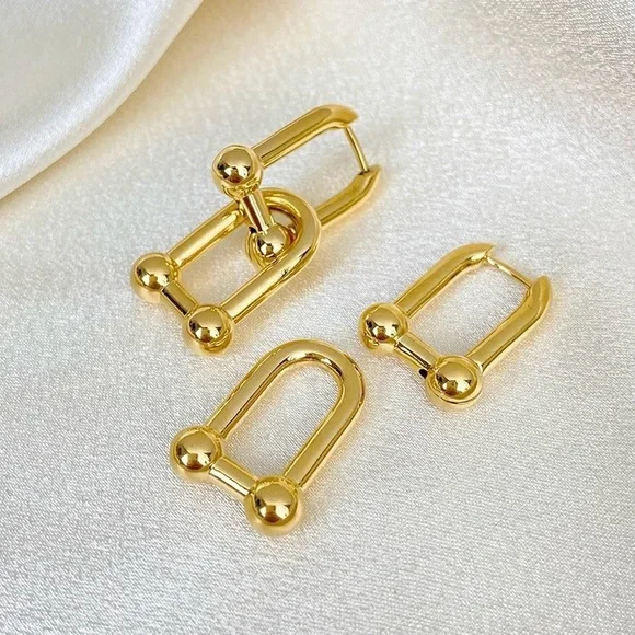 925 Sterling Gold U Link 14K Gold Plated Hardware Chunky Earrings - Picture 3 of 9